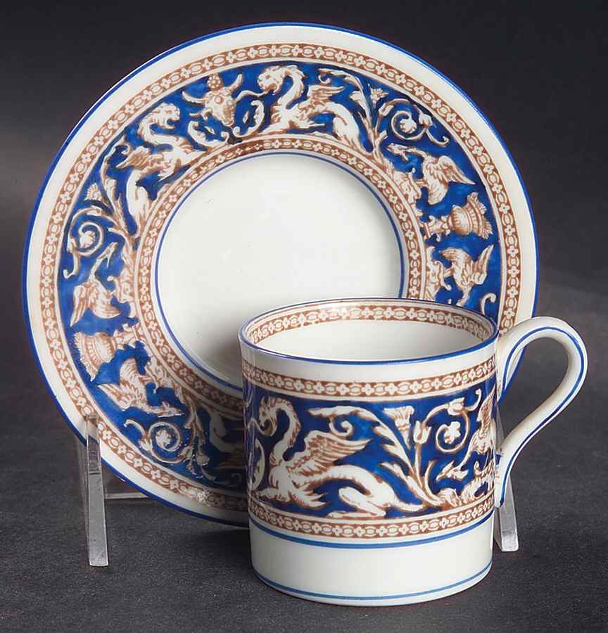 Florentine Dark Blue Rim (No Center Design) Bond Shape Demitasse Cup and Saucer Set by Wedgwood-1