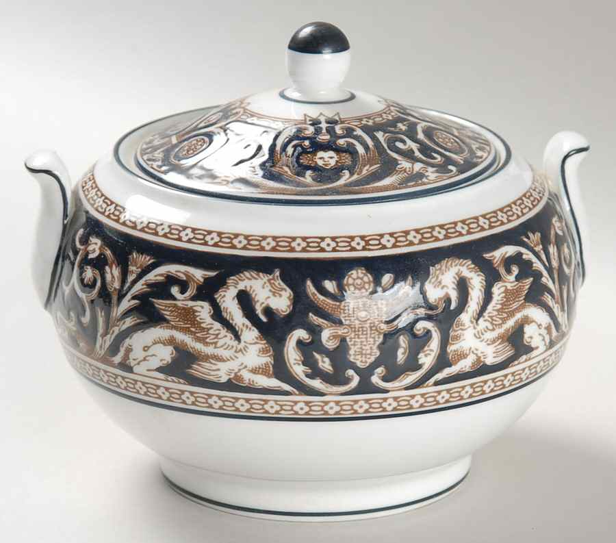 Florentine Dark Blue Rim (No Center Design) 146 Shape Sugar Bowl & Lid by Wedgwood-1
