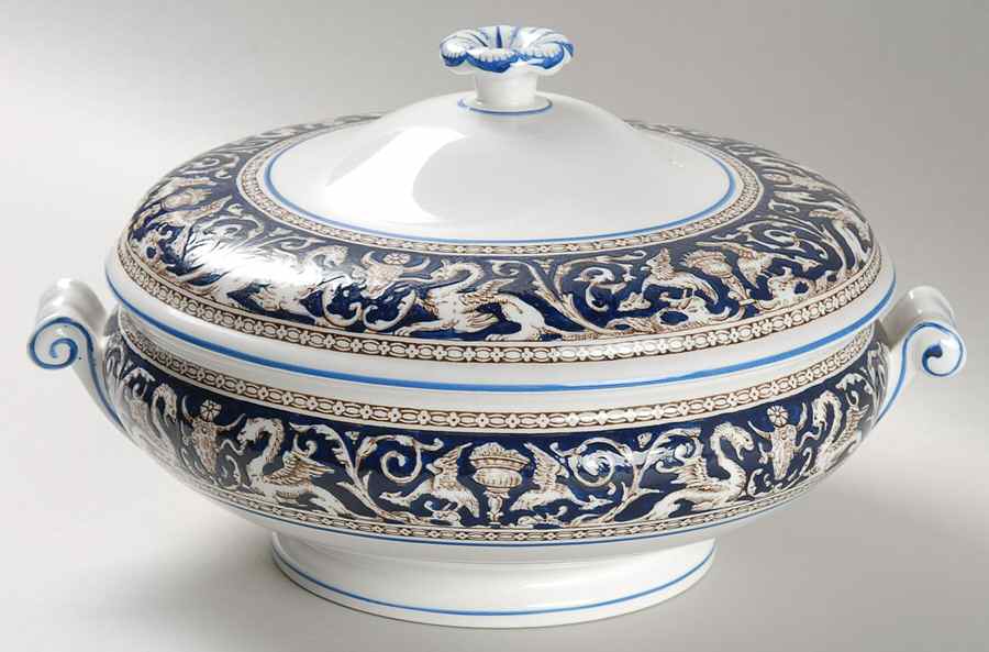 Florentine Dark Blue Rim (No Center Design) Round Covered Vegetable by Wedgwood-1