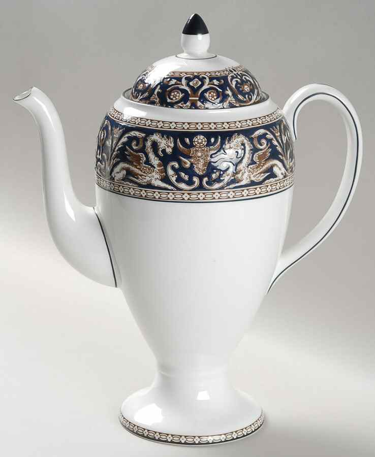 Florentine Dark Blue Rim (No Center Design) Coffee Pot & Lid by Wedgwood-1