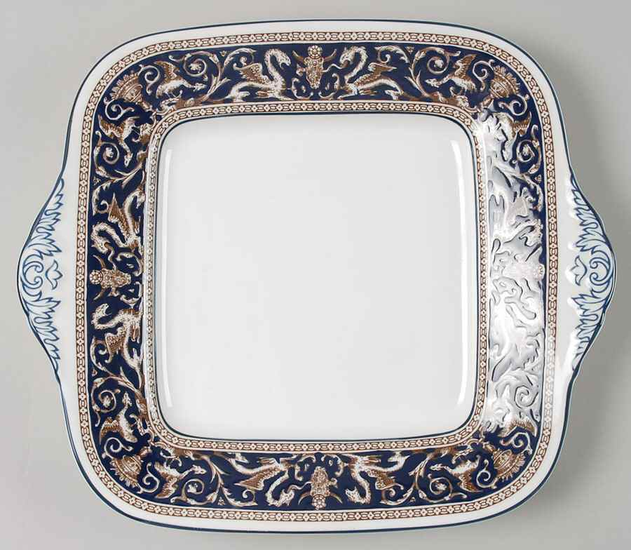 Florentine Dark Blue Rim (No Center Design) Square Handled Cake Plate by Wedgwood-1