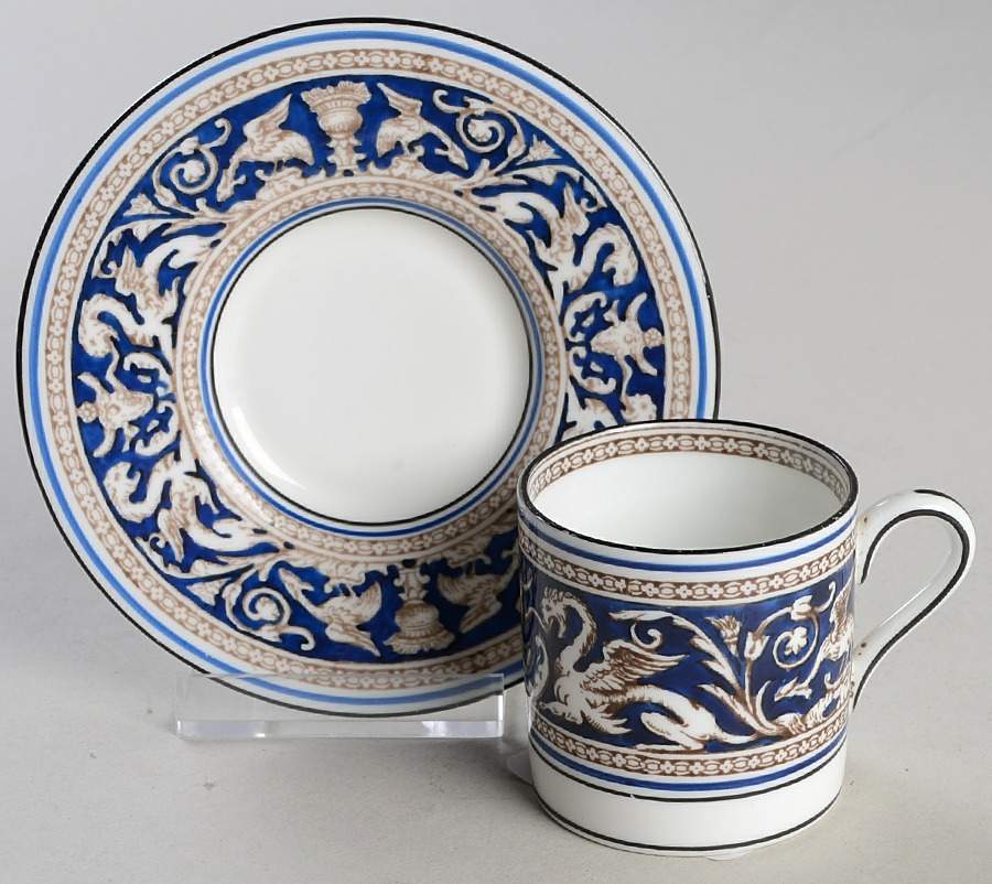 Florentine Blue (No Center Design, Black Trim) Bond Shape Demitasse Cup and Saucer Set by Wedgwood-1