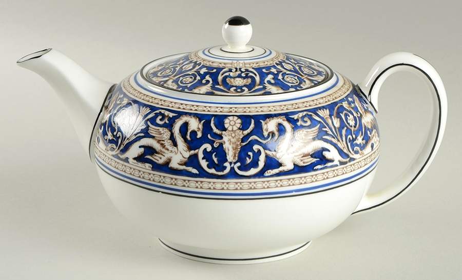 Florentine Blue (No Center Design, Black Trim) Teapot & Lid by Wedgwood-1