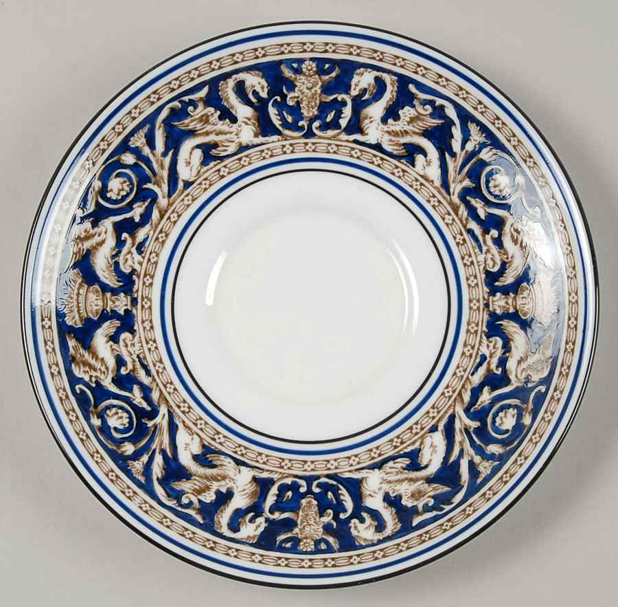 Florentine Blue (No Center Design, Black Trim) Saucer for Cream Soup Bowl by Wedgwood-1