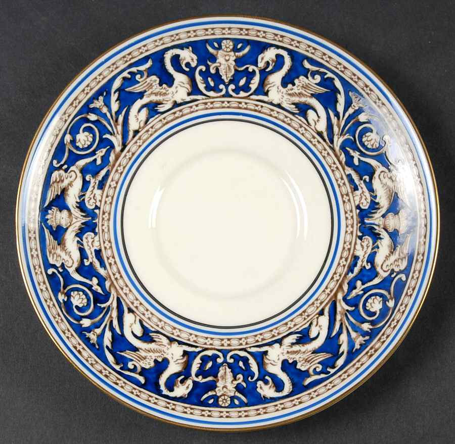 Florentine Blue (No Center Design, Gold Trim) Saucer for Cream Soup Bowl by Wedgwood-1