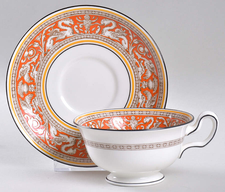 Florentine Orange (No Center Design, White) Footed Cup & Saucer Set by Wedgwood-1