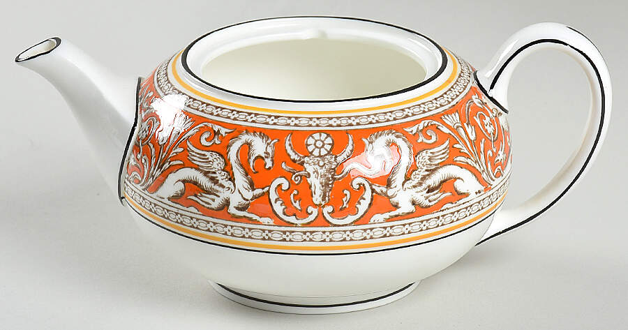Florentine Orange (No Center Design, White) Small Teapot No Lid by Wedgwood-1