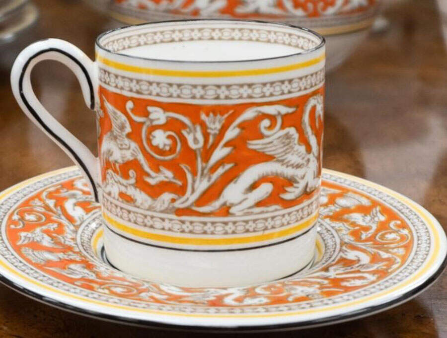 Florentine Orange (No Center Design, White) Bond Shape Demitasse Cup and Saucer Set by Wedgwood-1