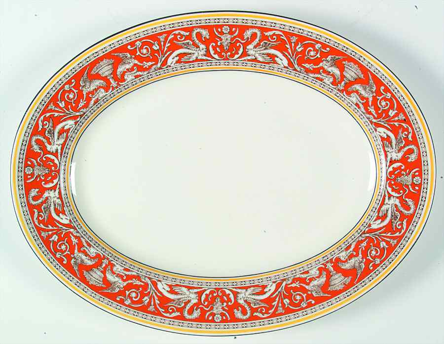 Florentine Orange (No Center Design, White) 15" Oval Serving Platter by Wedgwood-1