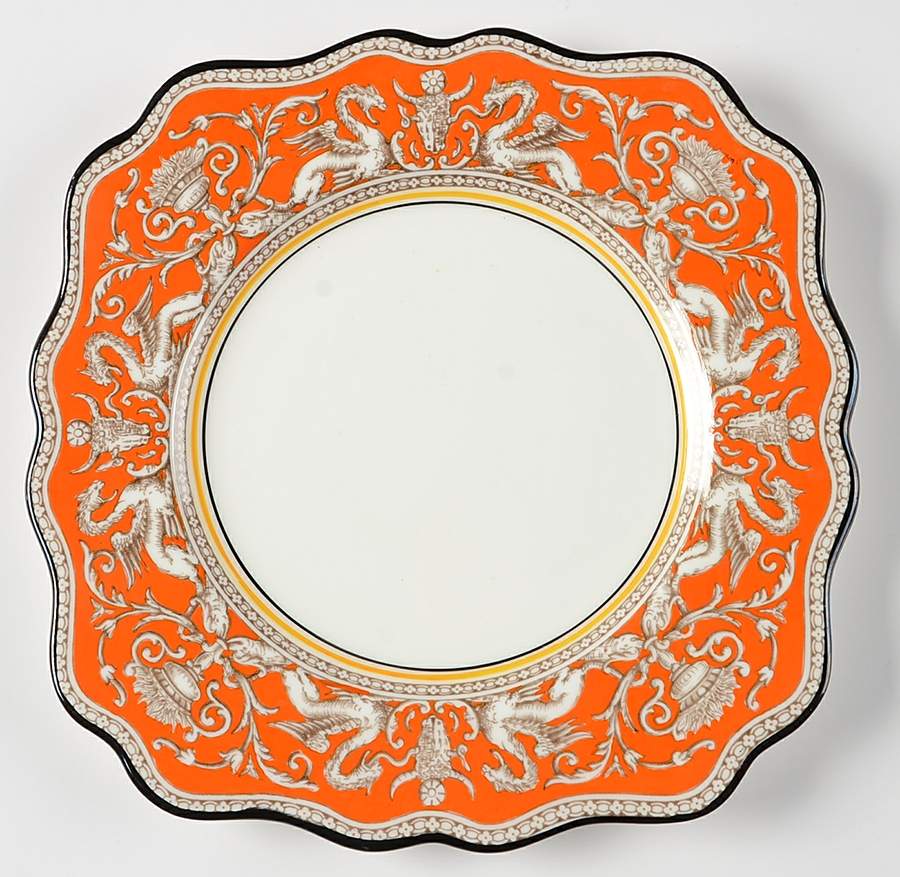 Florentine Orange (No Center Design, White) Square Luncheon Plate by Wedgwood-1