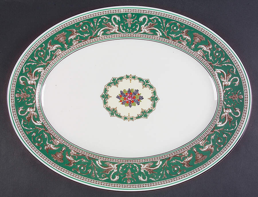 Florentine Green (Emerald, Fruit Center) 15" Oval Serving Platter by Wedgwood-1