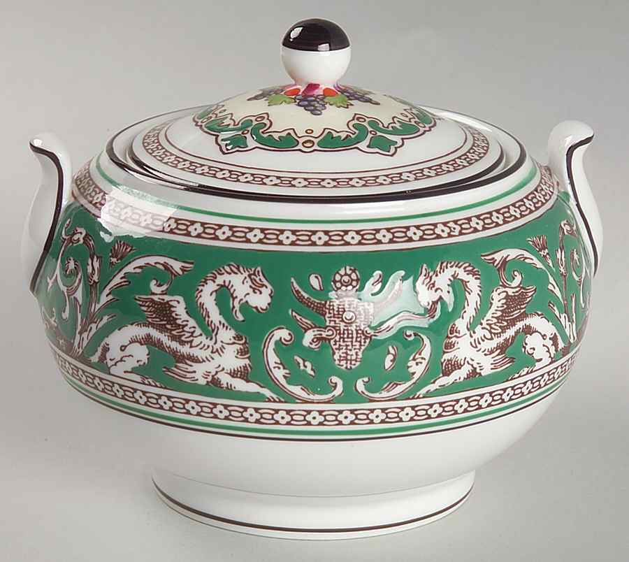 Florentine Green (Emerald, Fruit Center) Sugar Bowl & Lid by Wedgwood-1