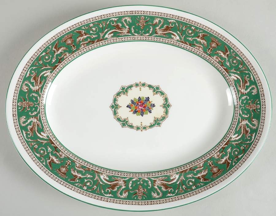 Florentine Green (Emerald, Fruit Center) 14" Oval Serving Platter by Wedgwood-1