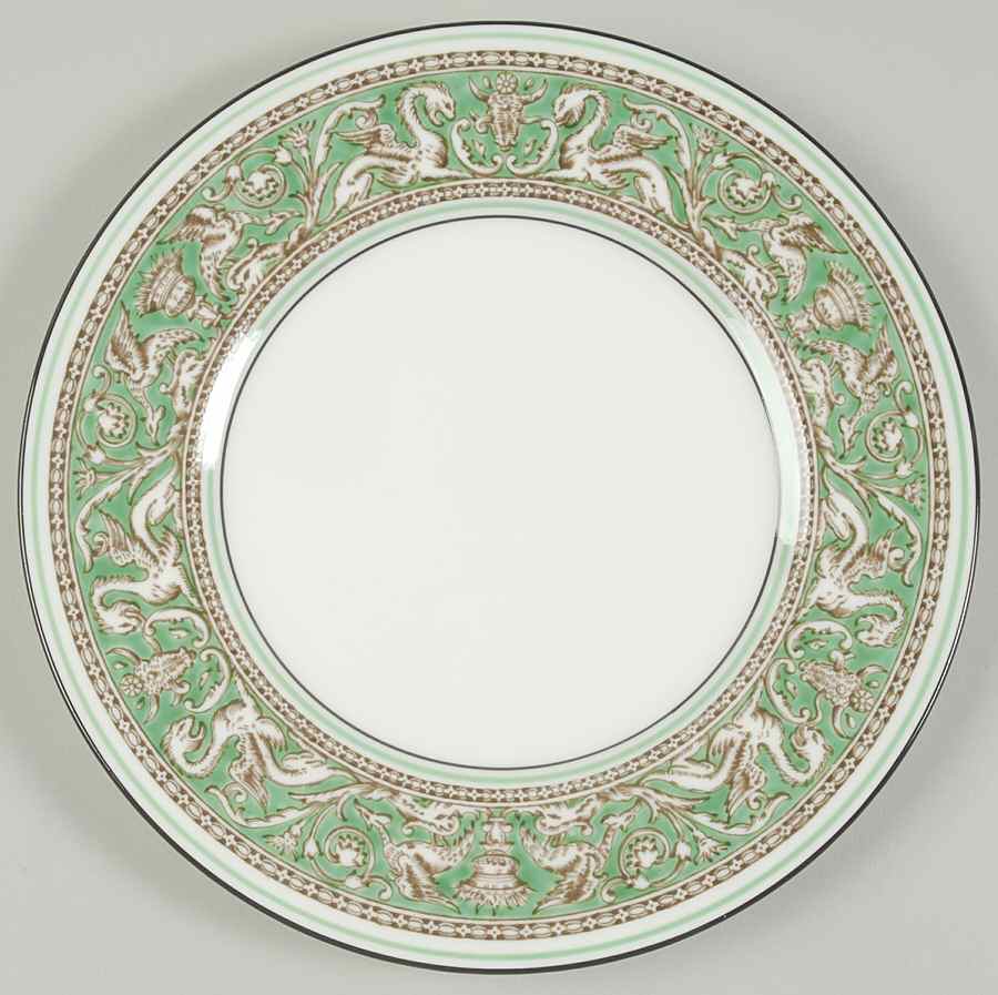 Florentine Green Rim (No Center Design, White) Salad Plate by Wedgwood-1