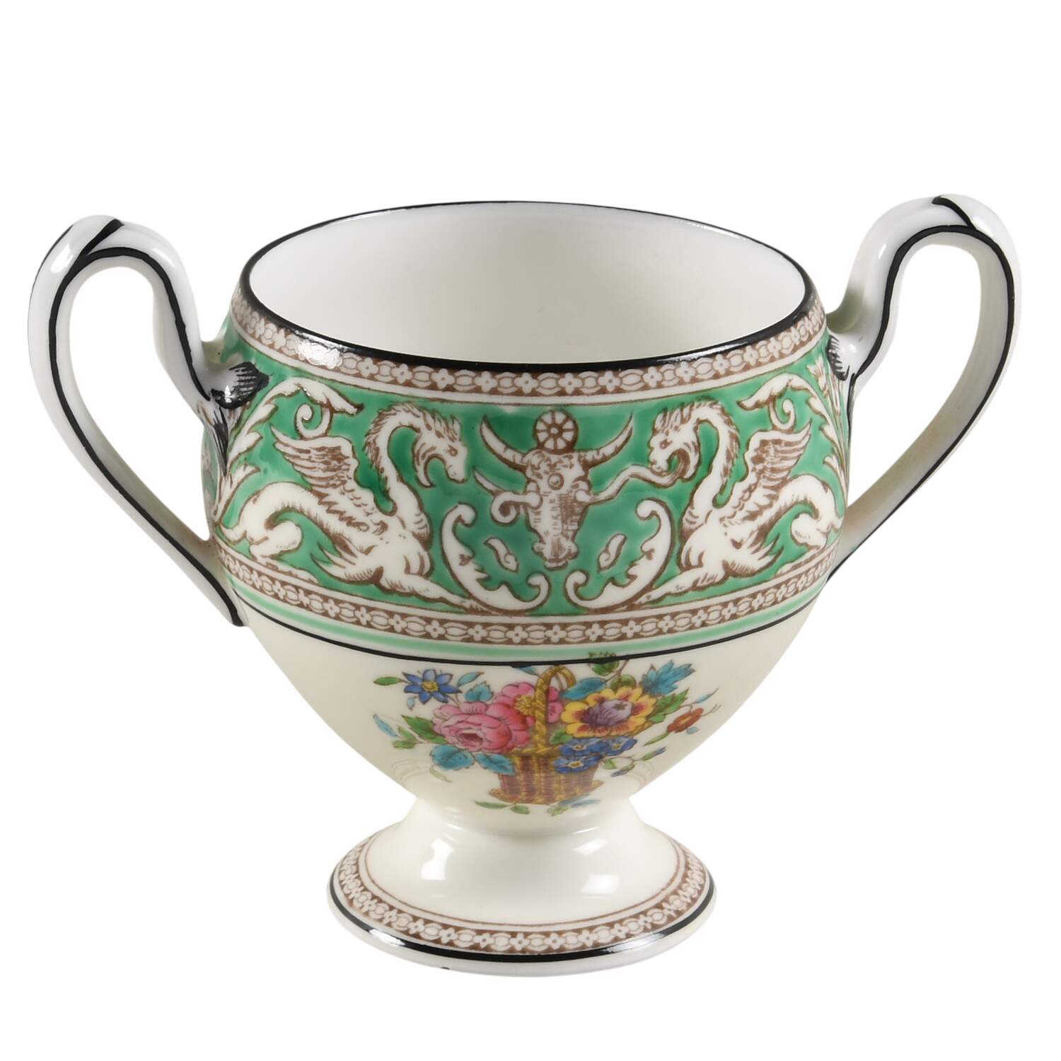Florentine Green (Flower Basket Center) Sugar Bowl No Lid by Wedgwood-1