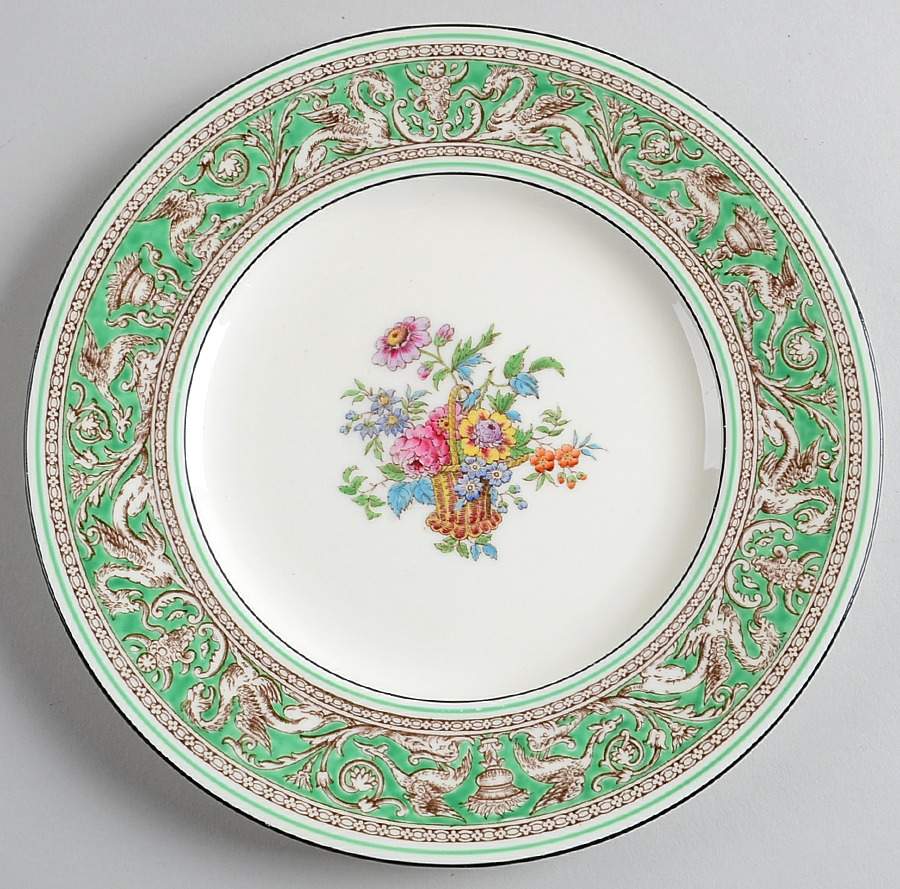 Florentine Green (Flower Basket Center) Luncheon Plate by Wedgwood-1
