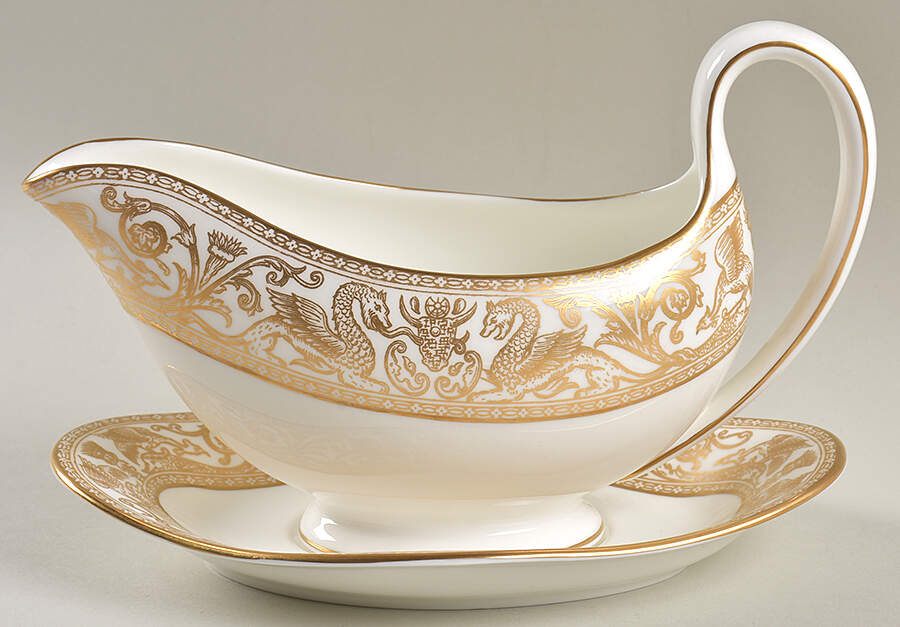 Florentine Gold (Gold Dragons, White) Gravy Boat & Underplate by Wedgwood-1