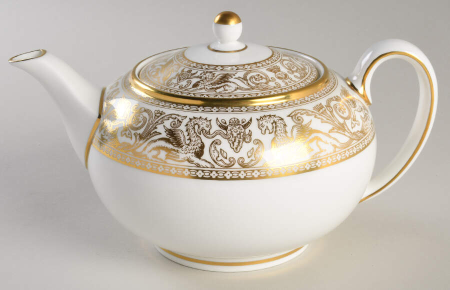 Florentine Gold (Gold Dragons, White) Teapot & Lid by Wedgwood-1