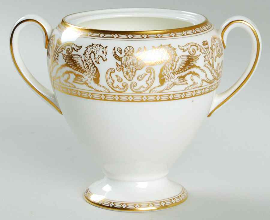 Florentine Gold (Gold Dragons, White) Globe Shape Sugar Bowl No Lid by Wedgwood-1