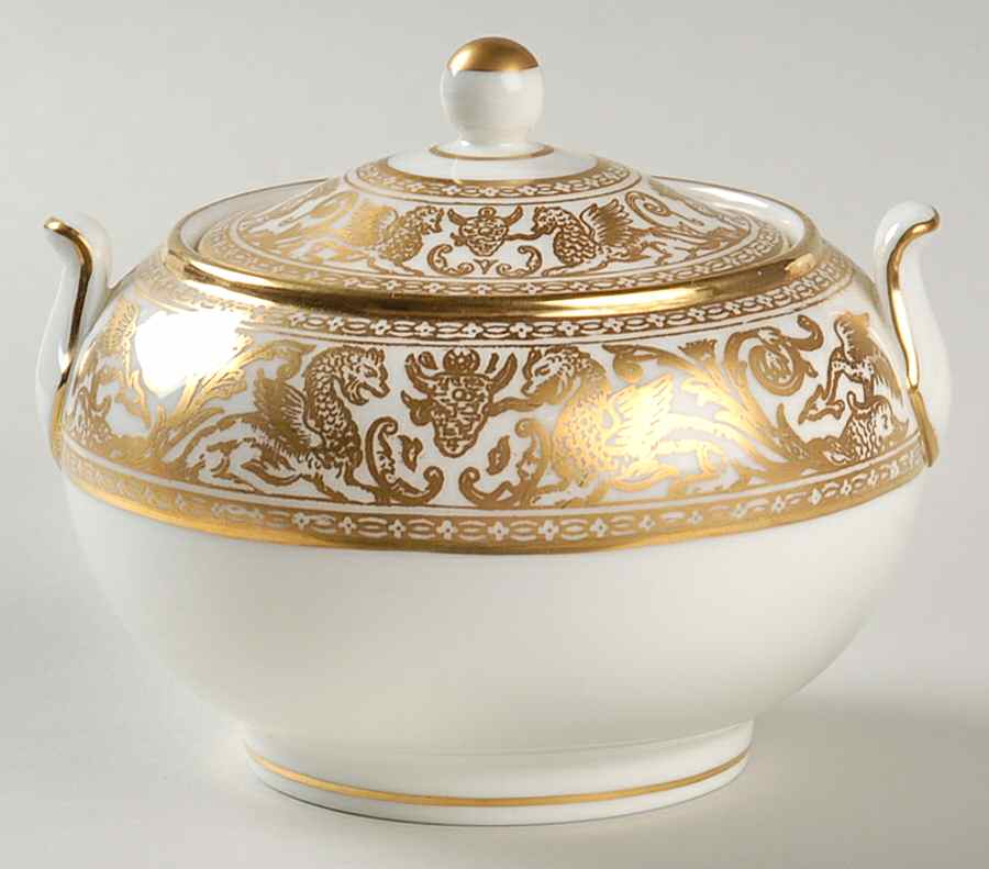 Florentine Gold (Gold Dragons, White) 146 Shape Sugar Bowl & Lid by Wedgwood-1