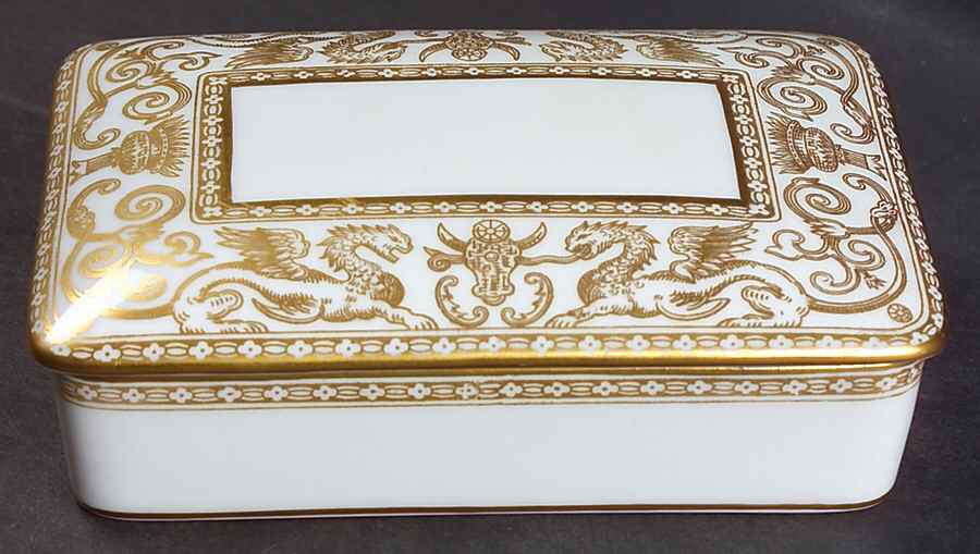Florentine Gold (Gold Dragons, White) Cigarette Box & Lid by Wedgwood-1