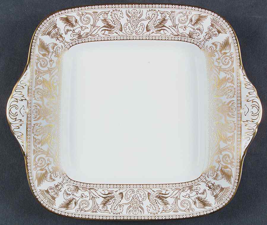 Florentine Gold (Gold Dragons, White) Square Handled Cake Plate by Wedgwood-1