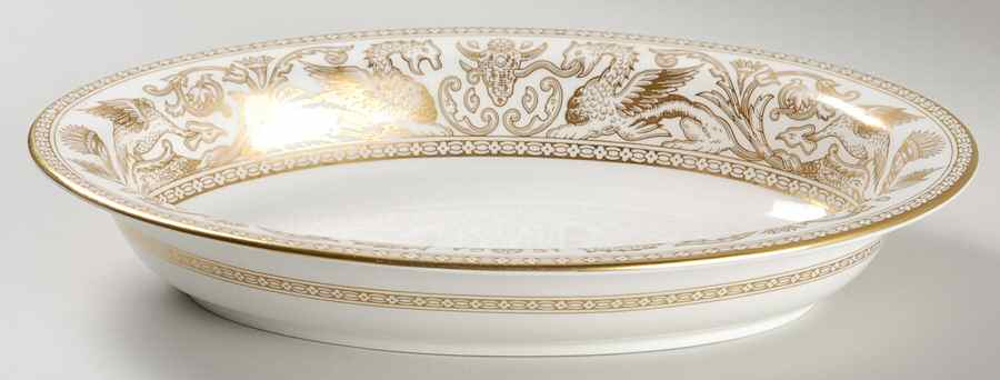 Florentine Gold (Gold Dragons, White) 10" Oval Vegetable Bowl by Wedgwood-1