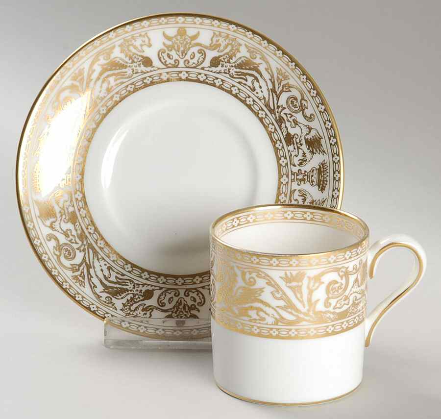 Florentine Gold (Gold Dragons, White) Bond Shape Demitasse Cup and Saucer Set by Wedgwood-1