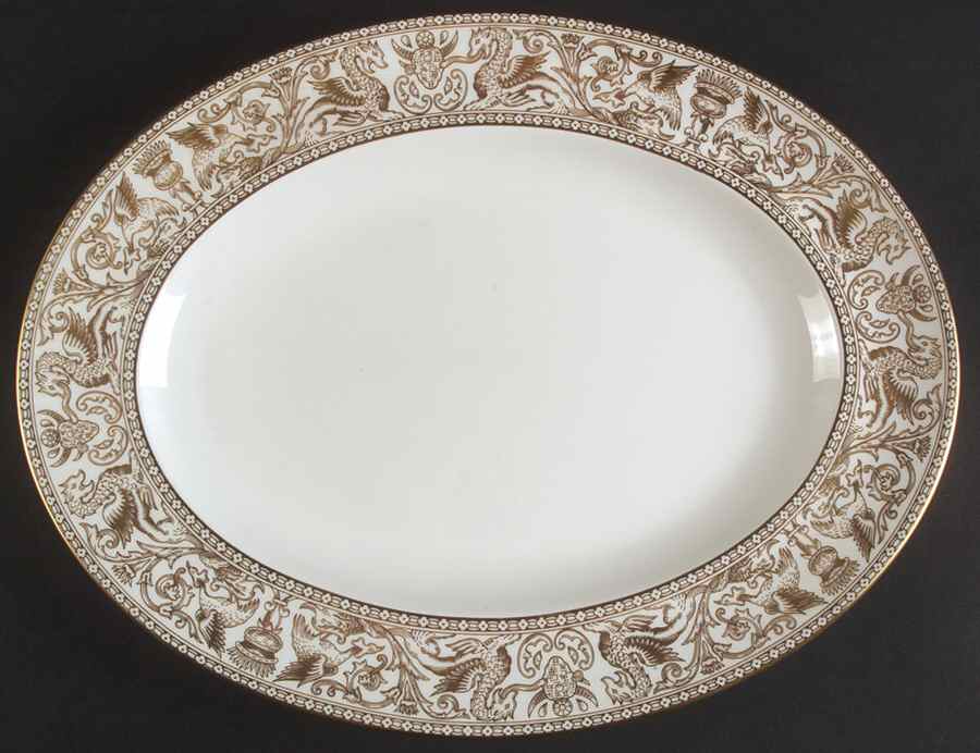 Florentine Gold (Gold Dragons, White) 13" Oval Serving Platter by Wedgwood-1