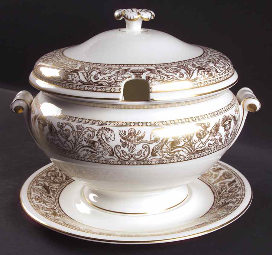 Florentine Gold (Gold Dragons, White) Tureen & Lid w/Underplate by Wedgwood-1