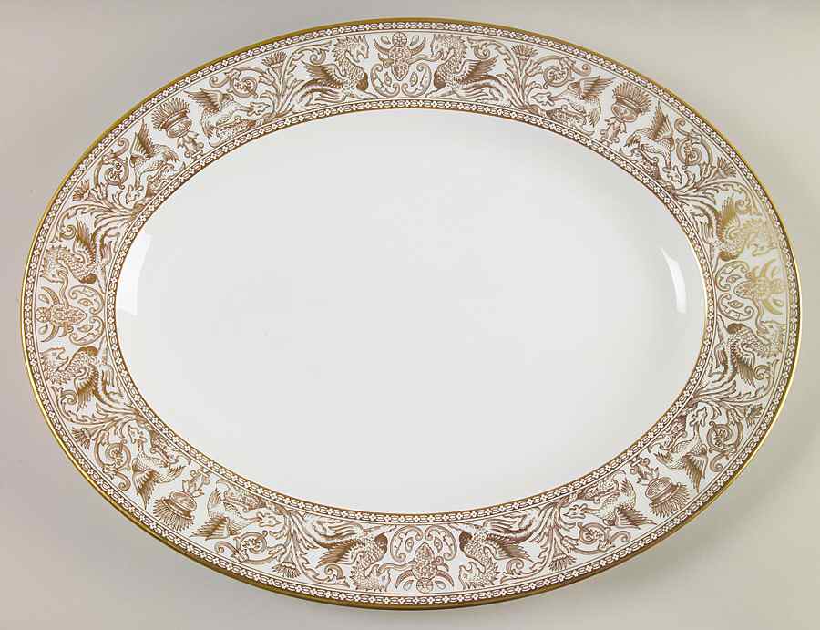 Florentine Gold (Gold Dragons, White) 17" Oval Serving Platter by Wedgwood-1