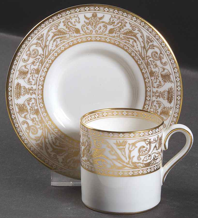 Florentine Gold (Gold Dragons, White) Bond Shape Demitasse Cup and Saucer Set by Wedgwood-1