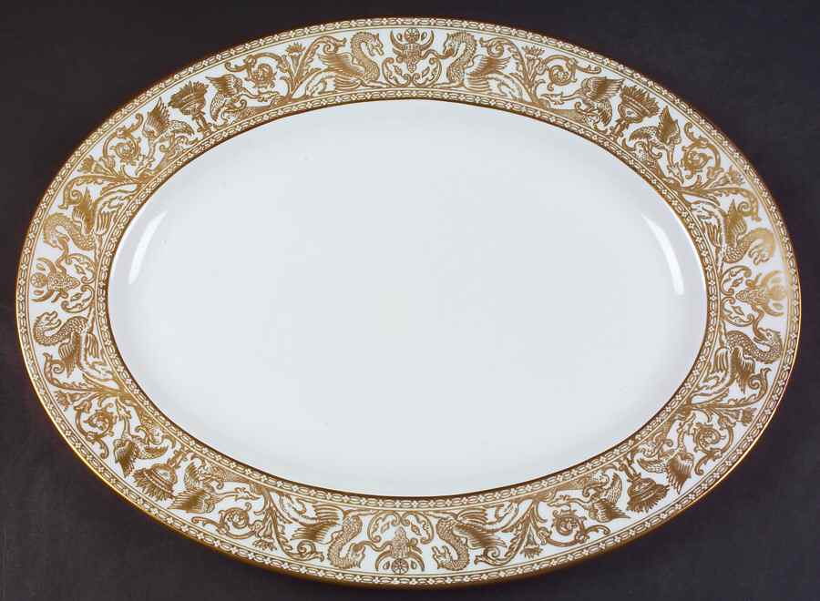 Florentine Gold (Gold Dragons, White) 15" Oval Serving Platter by Wedgwood-1