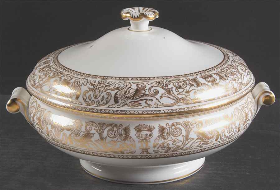 Florentine Gold (Gold Dragons, White) Round Covered Vegetable by Wedgwood-1
