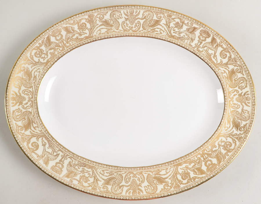 Florentine Ivory Rim (Gold Dragons) 13" Oval Serving Platter by Wedgwood-1