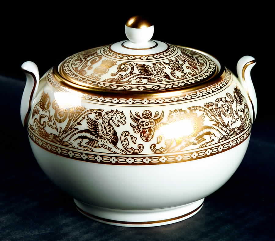 Florentine Ivory Rim (Gold Dragons) 146 Shape Sugar Bowl & Lid by Wedgwood-1