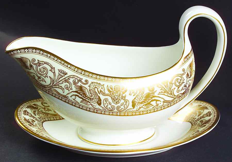 Florentine Ivory Rim (Gold Dragons) Gravy Boat & Underplate by Wedgwood-1