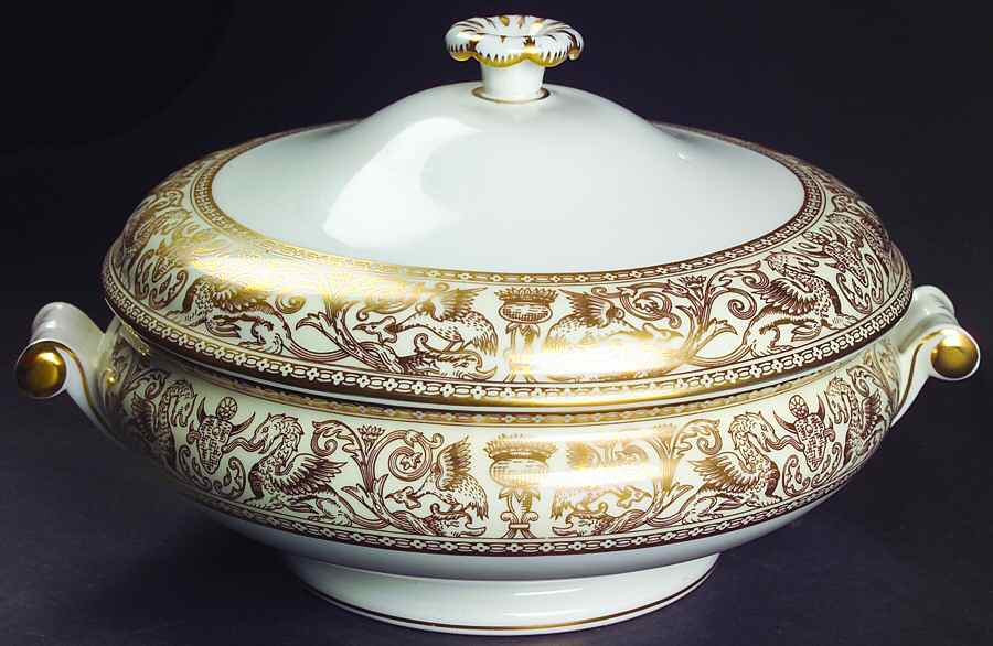 Florentine Ivory Rim (Gold Dragons) Round Covered Vegetable by Wedgwood-1