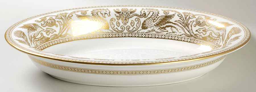 Florentine Ivory Rim (Gold Dragons) 10" Oval Vegetable Bowl by Wedgwood-1