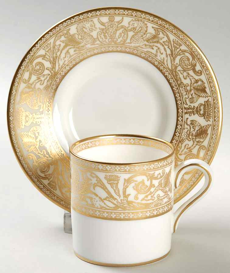 Florentine Ivory Rim (Gold Dragons) Bond Shape Demitasse Cup and Saucer Set by Wedgwood-1