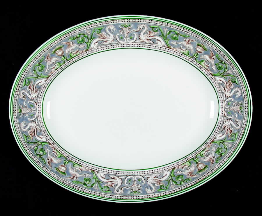 Florentine Gray and Green (No Center Design) 13" Oval Serving Platter by Wedgwood-1
