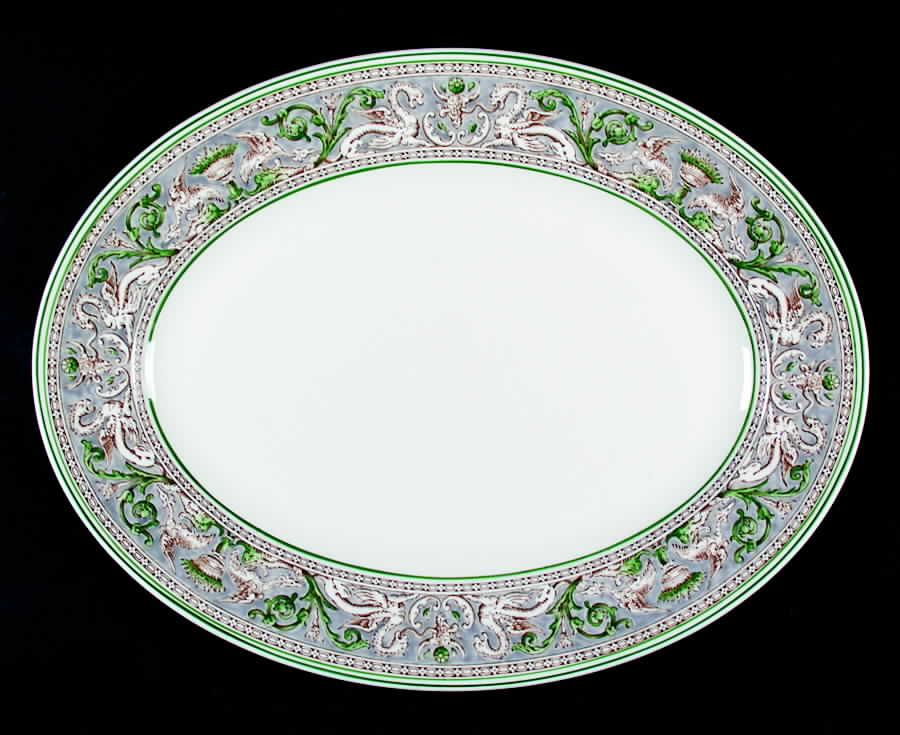Florentine Gray and Green (No Center Design) 15" Oval Serving Platter by Wedgwood-1
