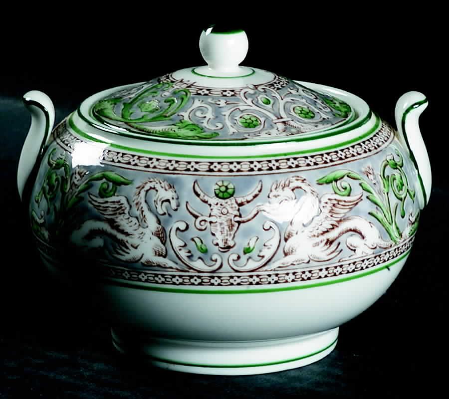 Florentine Gray and Green (No Center Design) 146 Shape Sugar Bowl & Lid by Wedgwood-1