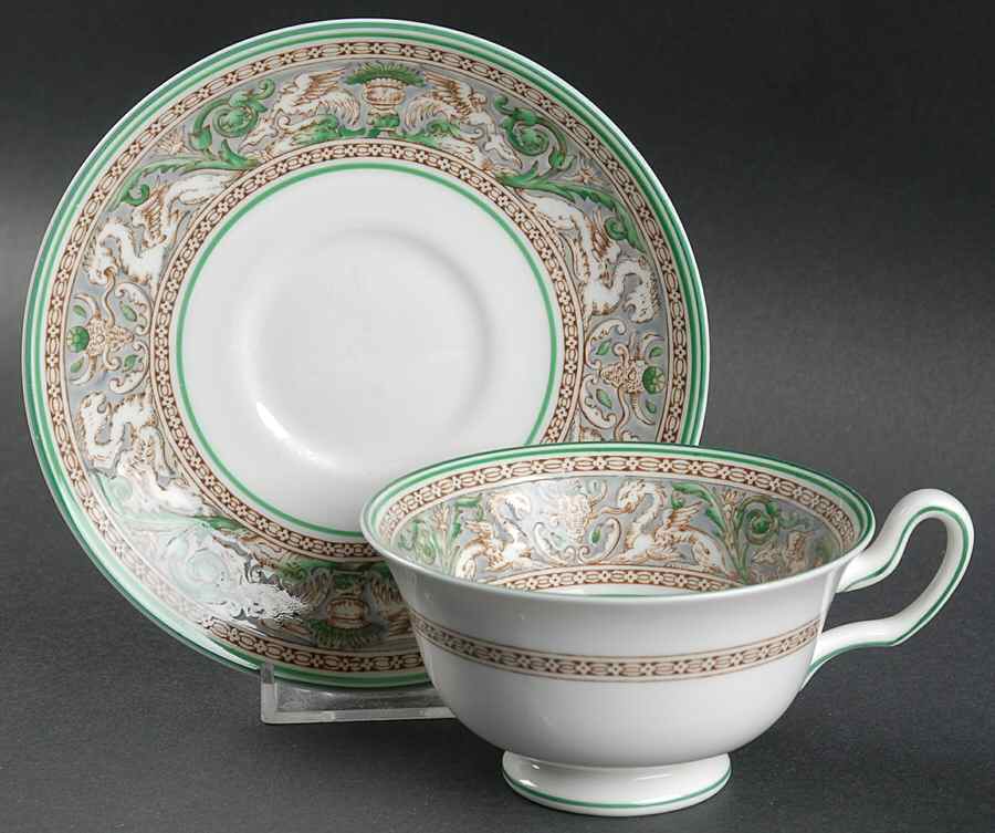 Florentine Gray and Green (No Center Design) Footed Cup & Saucer Set by Wedgwood-1