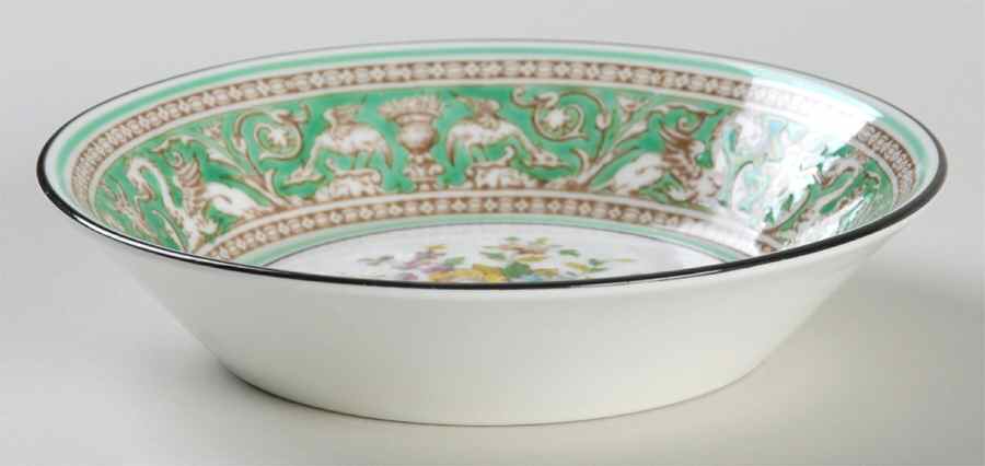 Florentine Green Rim (Floral Center, White Body) Fruit/Dessert (Sauce) Bowl by Wedgwood-1