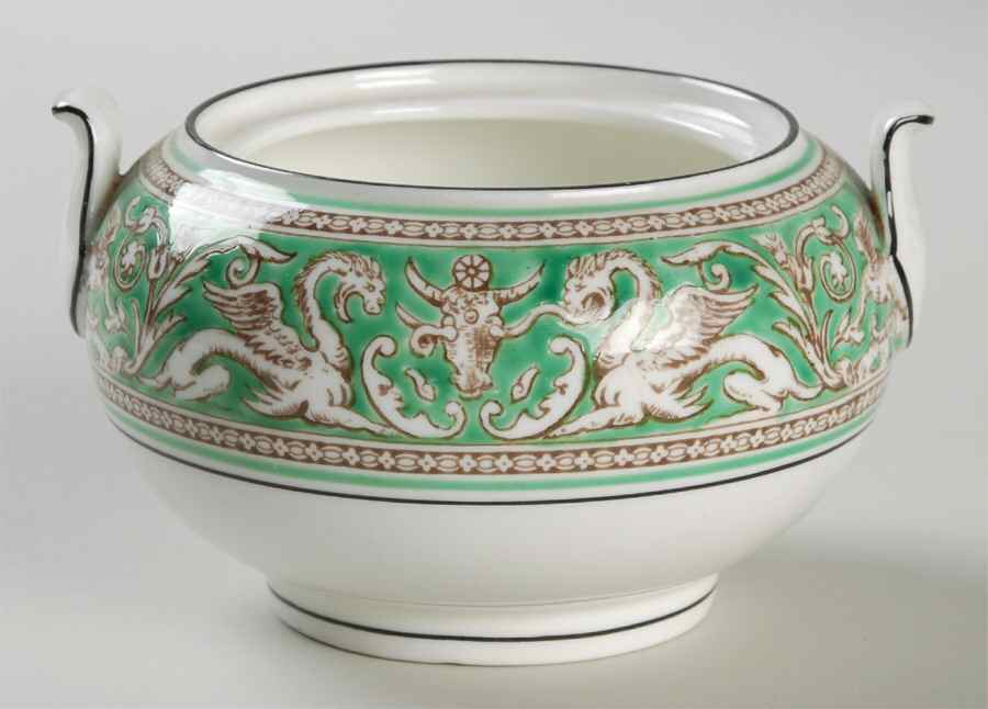 Florentine Green Rim (Floral Center, White Body) 146 Shape Sugar Bowl No Lid by Wedgwood-1