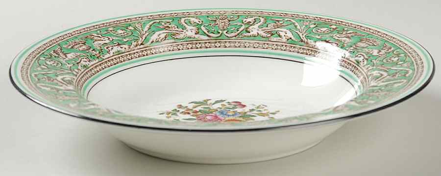 Florentine Green Rim (Floral Center, White Body) Rim Soup Bowl by Wedgwood-1