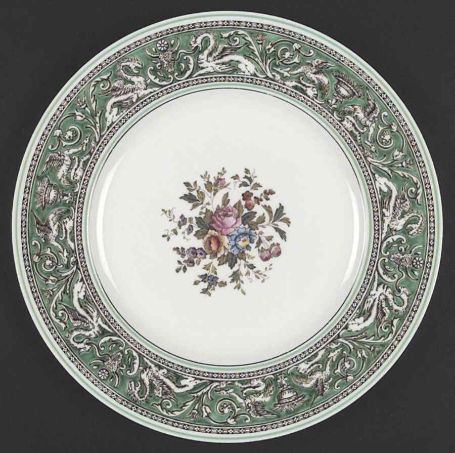 Florentine Green Rim (Floral Center, White Body) Dinner Plate by Wedgwood-1