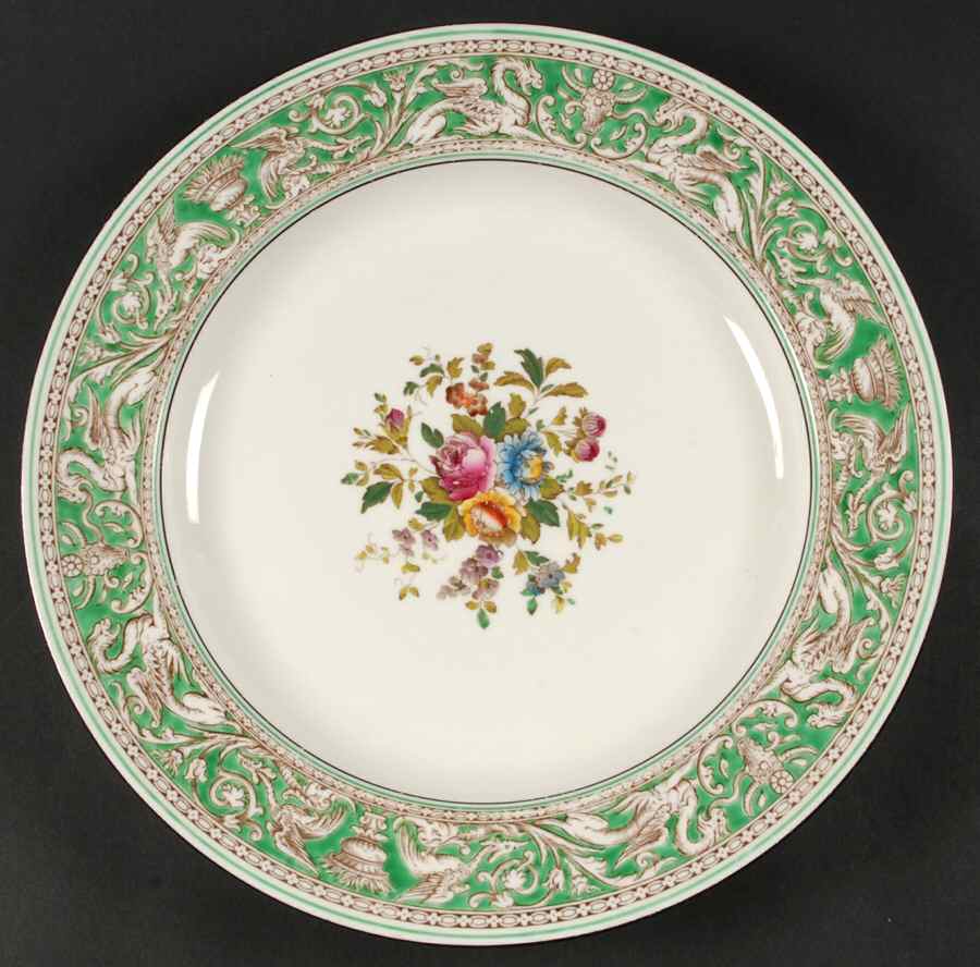 Florentine Green Rim (Floral Center, White Body) 13" Chop Plate (Round Platter) by Wedgwood-1