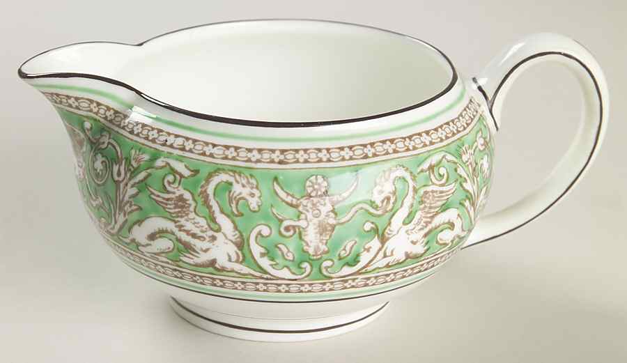 Florentine Green Rim (Floral Center, White Body) 146 Shape Creamer by Wedgwood-1